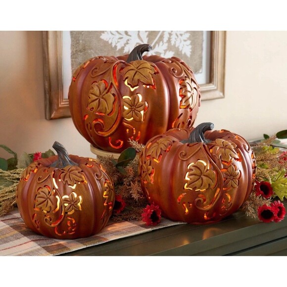 Valerie Parr Hill Other - 3-Piece Indoor/ Outdoor Flicker Flame Stacking Pumpkins by Valerie - Orange